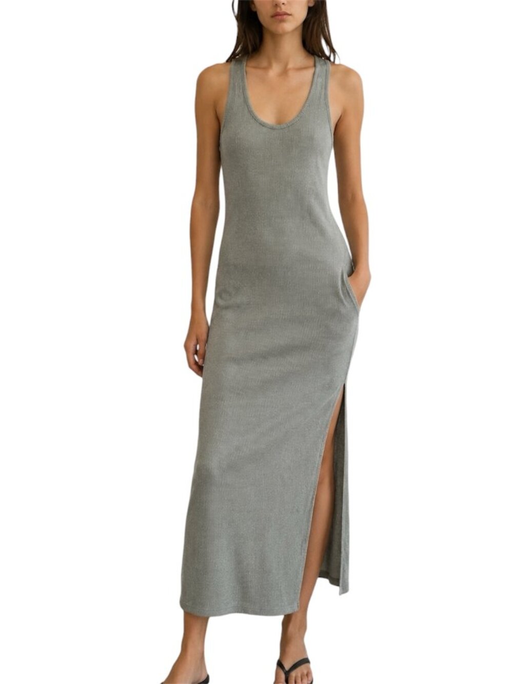 Size S Lulus sage Green Ribbed Racerback Maxi Dress